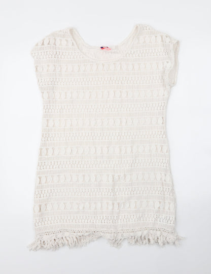 Additional front view of Stella & Dot women’s white cotton shift, size M, round neck