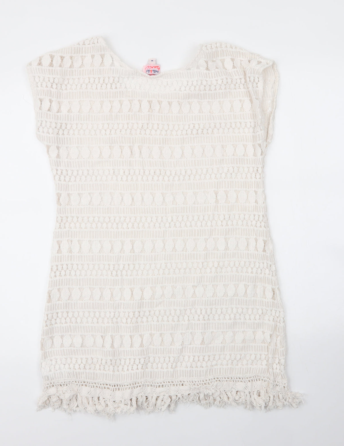 Back view of Stella & Dot women’s white cotton shift, size M, round neck