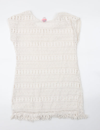 Back view of Stella & Dot women’s white cotton shift, size M, round neck