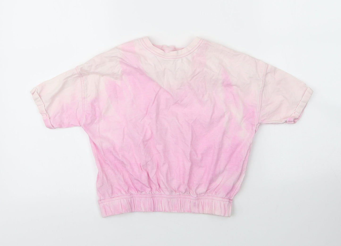 NEXT Girls Pink  Cotton Basic T-Shirt Size 6 Years Round Neck  - Tie Dye Pattern