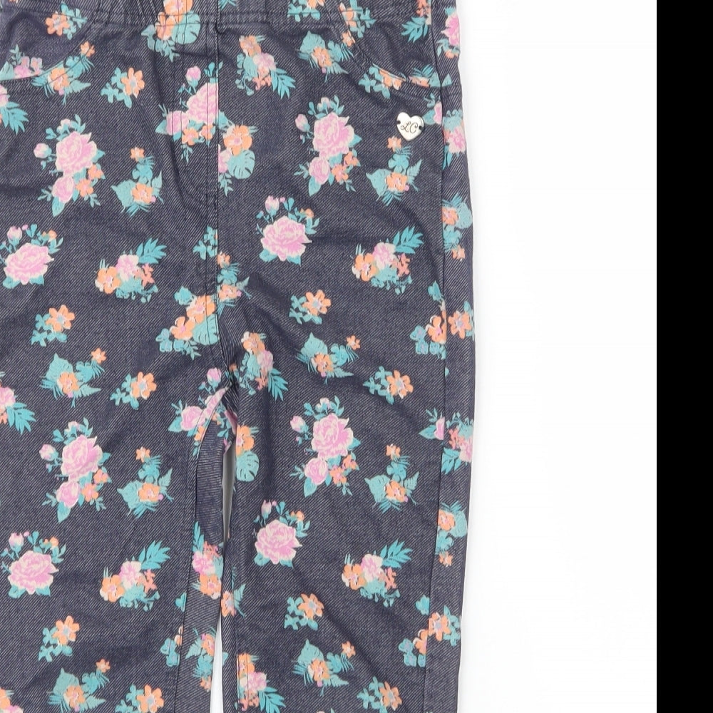 Lee Cooper Girls Blue Floral Cotton Carrot Trousers Size 9 Months  Regular