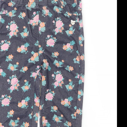 Lee Cooper Girls Blue Floral Cotton Carrot Trousers Size 9 Months  Regular