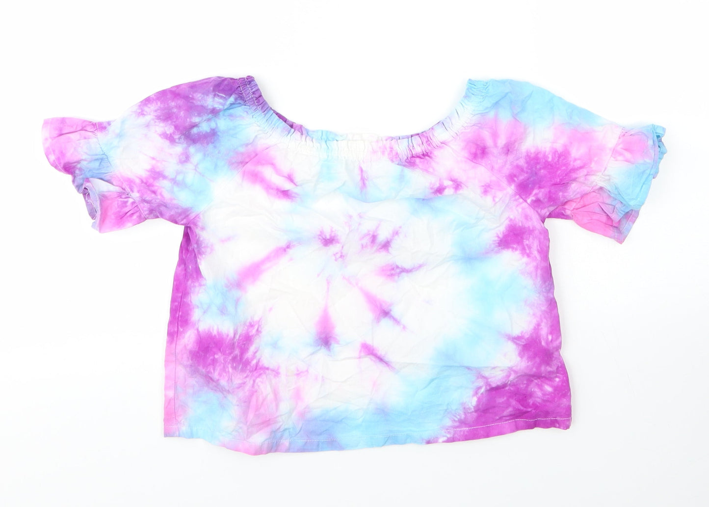 Preworn Girls Purple  Cotton Basic Blouse Size 8 Years Boat Neck  - Tie Dye Pattern