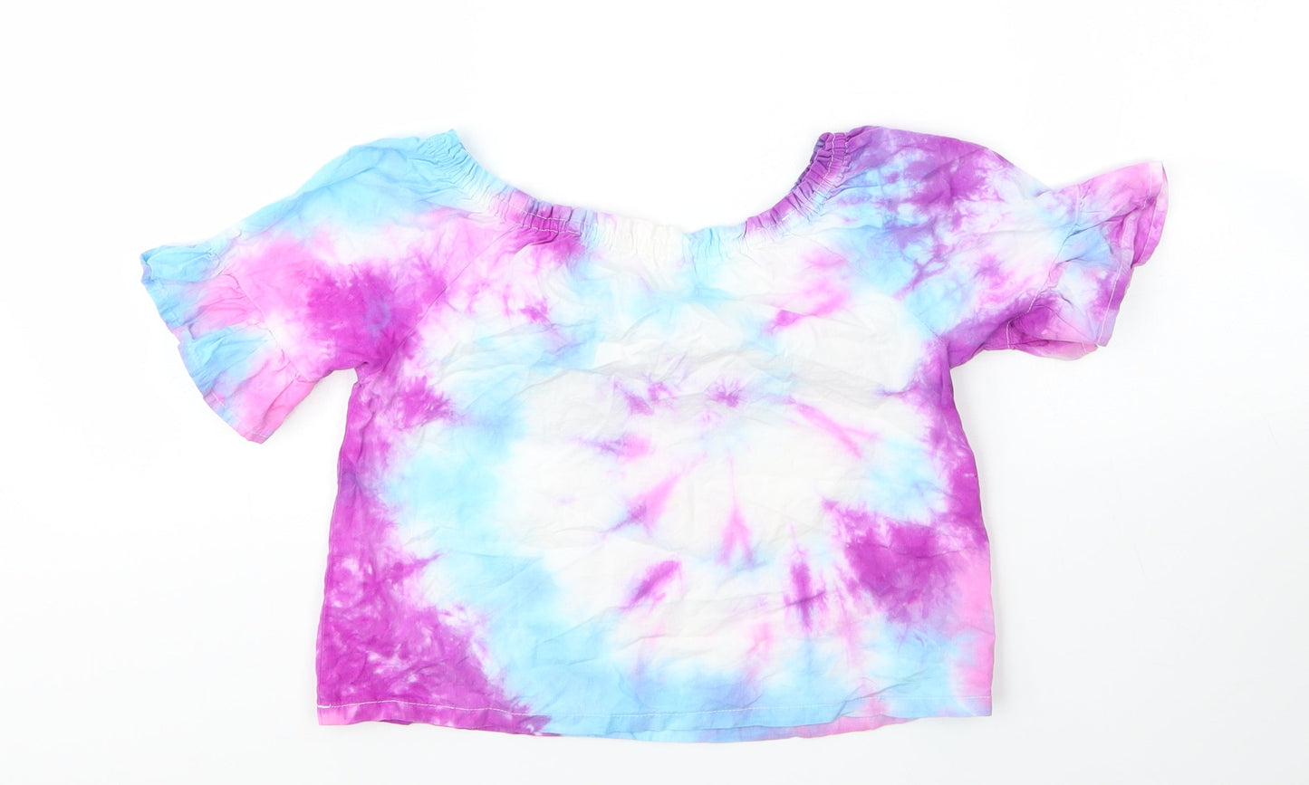 Preworn Girls Purple  Cotton Basic Blouse Size 8 Years Boat Neck  - Tie Dye Pattern