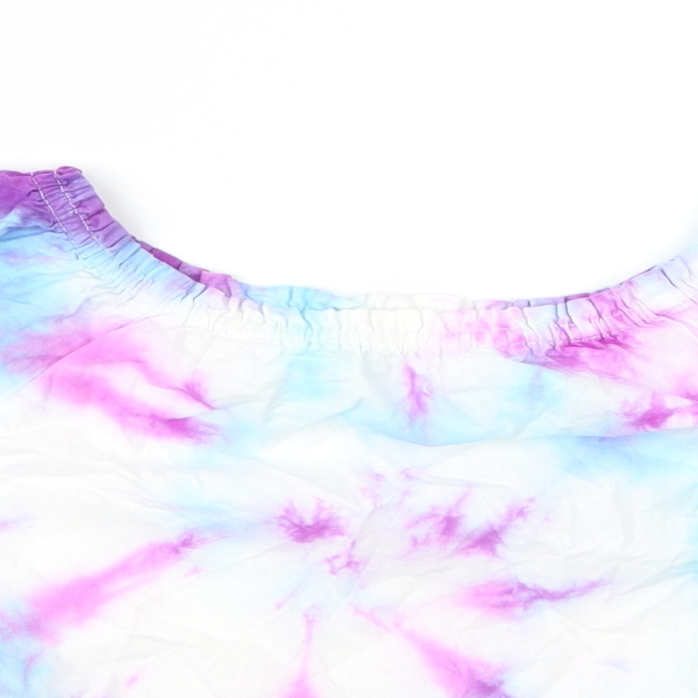 Preworn Girls Purple  Cotton Basic Blouse Size 8 Years Boat Neck  - Tie Dye Pattern