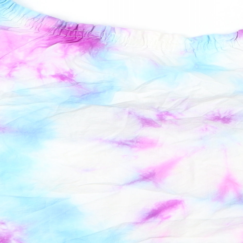 Preworn Girls Purple  Cotton Basic Blouse Size 8 Years Boat Neck  - Tie Dye Pattern