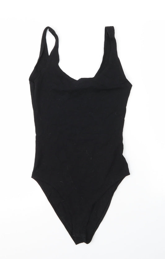 New Look Womens Black  Cotton Leotard One-Piece Size 10  Snap