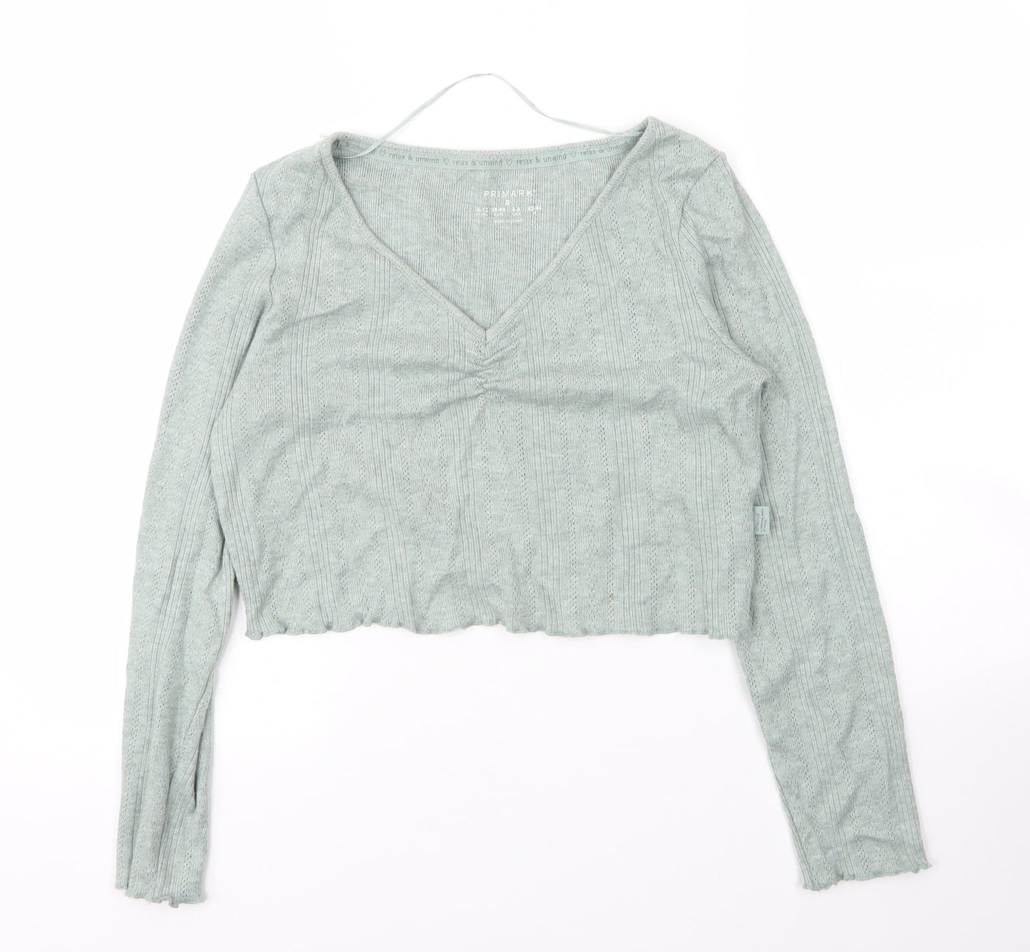 Primark Womens Green  Viscose Basic T-Shirt Size 10 V-Neck