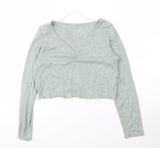 Primark Womens Green  Viscose Basic T-Shirt Size 10 V-Neck