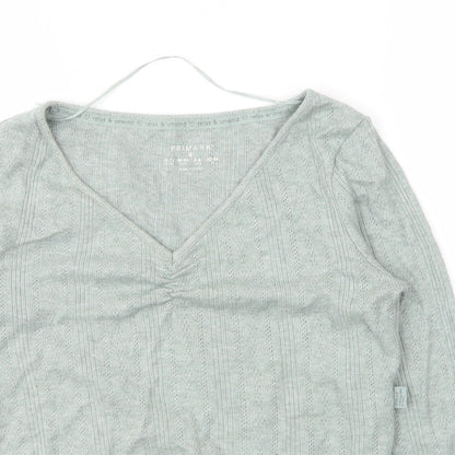 Primark Womens Green  Viscose Basic T-Shirt Size 10 V-Neck