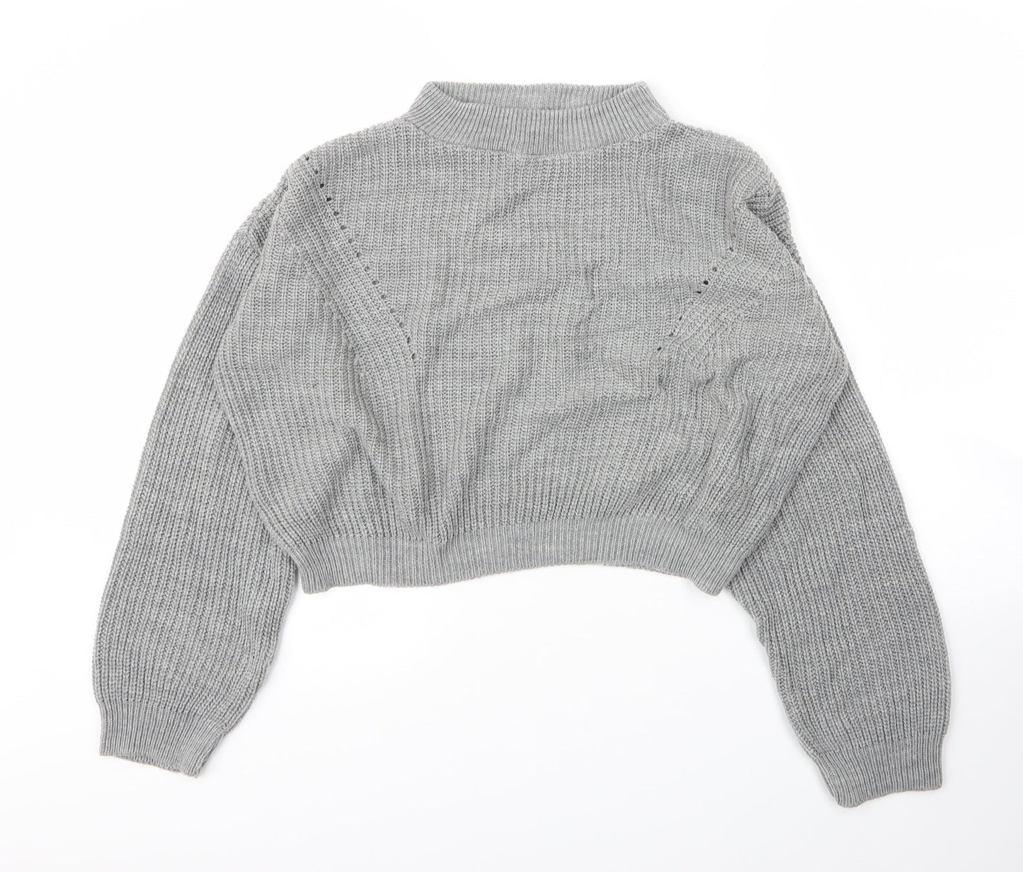 Boohoo Womens Grey Mock Neck  Acrylic Pullover Jumper Size S