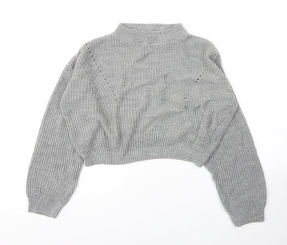 Boohoo Womens Grey Mock Neck  Acrylic Pullover Jumper Size S