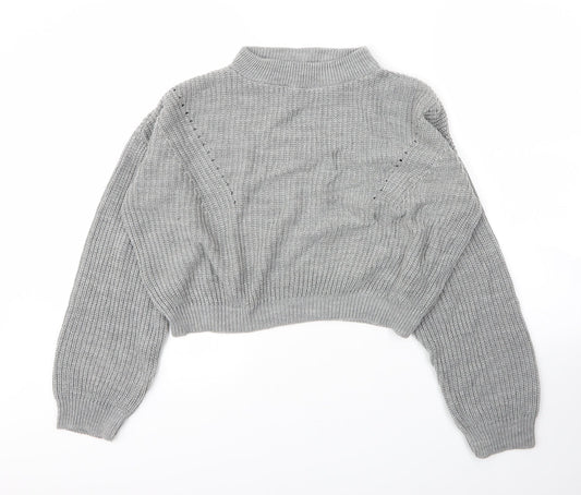 Boohoo Womens Grey Mock Neck  Acrylic Pullover Jumper Size S