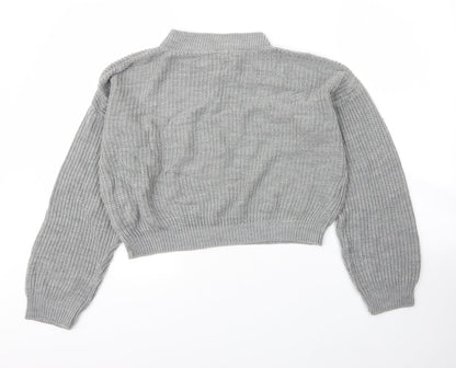 Boohoo Womens Grey Mock Neck  Acrylic Pullover Jumper Size S