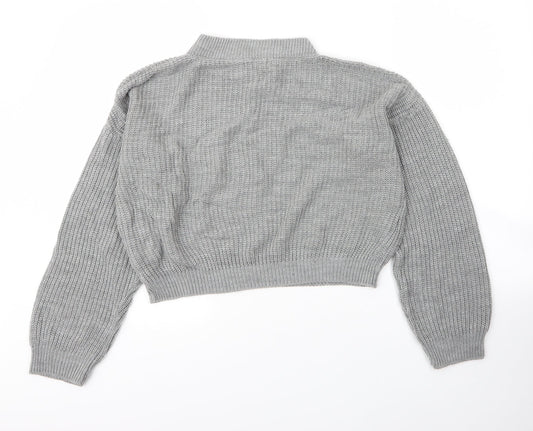 Boohoo Womens Grey Mock Neck  Acrylic Pullover Jumper Size S