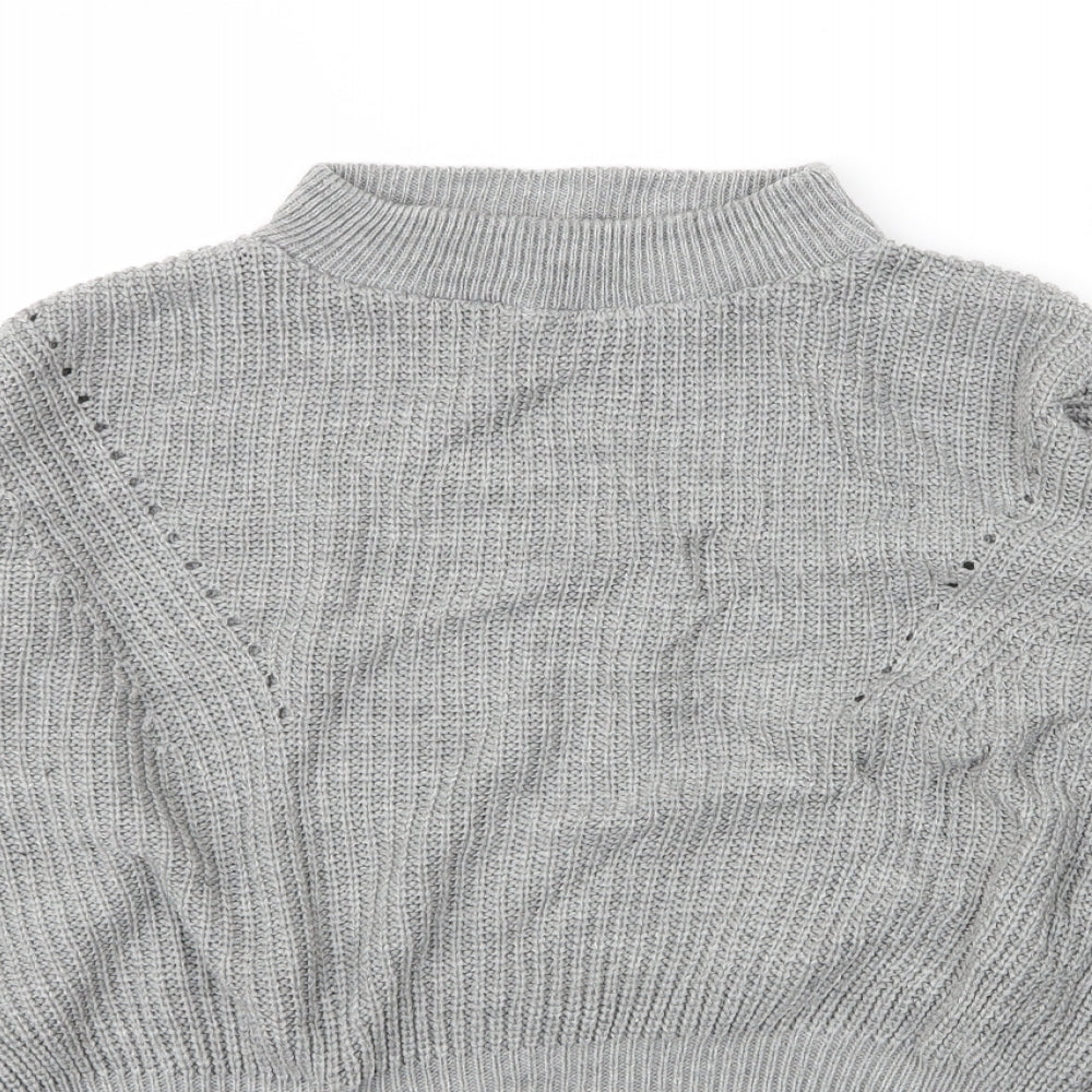 Boohoo Womens Grey Mock Neck  Acrylic Pullover Jumper Size S