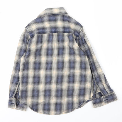 NEXT Boys Beige Plaid Cotton Basic Button-Up Size 6 Years Collared Button