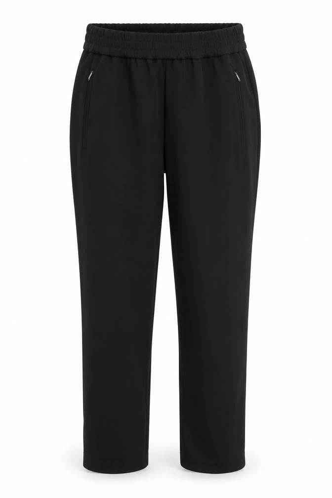 Front view of One women’s black polyester sweatpants, size S, 23-inch leg regular