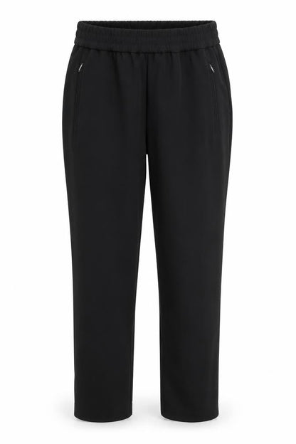 Front view of One women’s black polyester sweatpants, size S, 23-inch leg regular