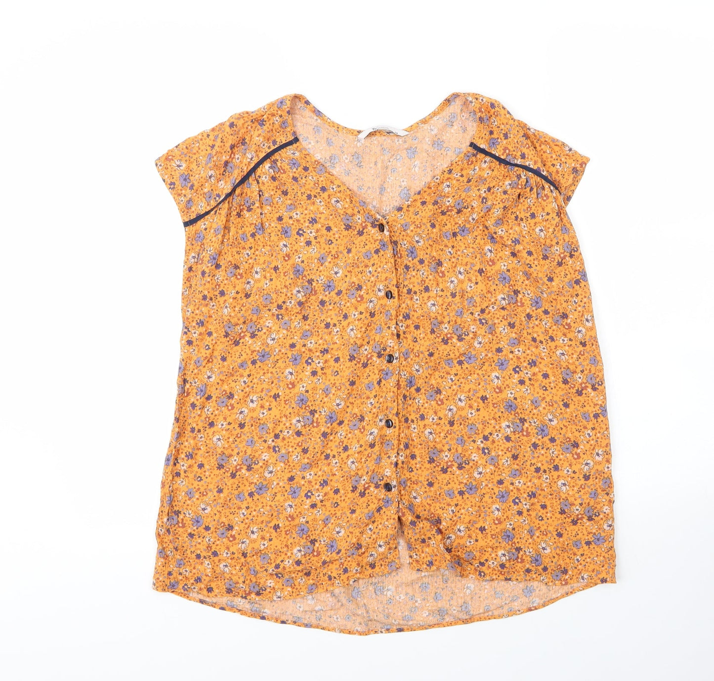TU Womens Yellow Floral Viscose Basic Blouse Size 14 V-Neck