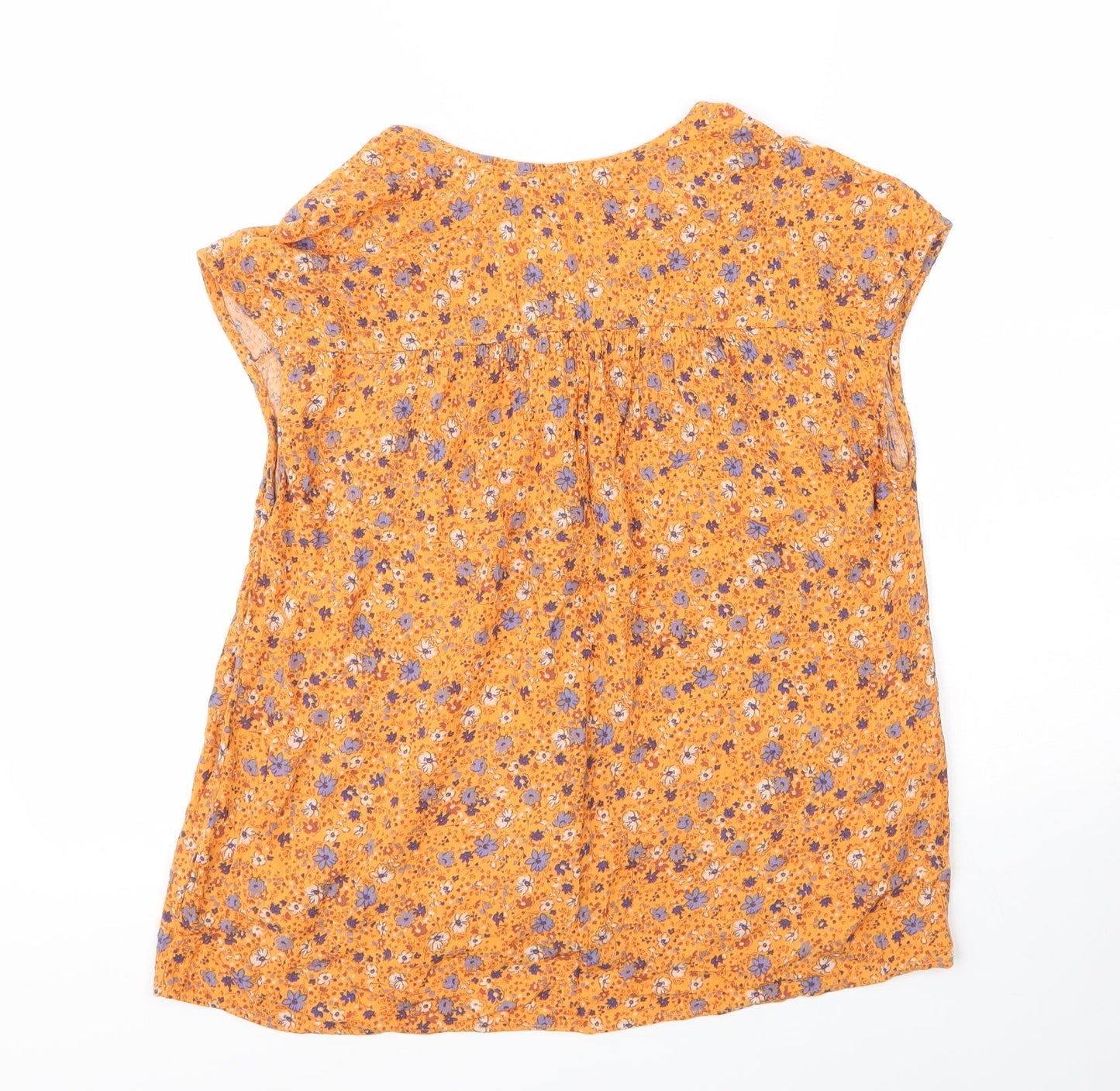 TU Womens Yellow Floral Viscose Basic Blouse Size 14 V-Neck