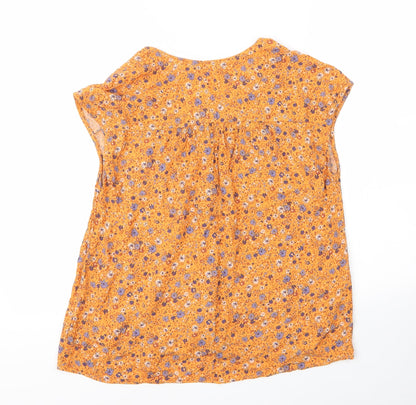 TU Womens Yellow Floral Viscose Basic Blouse Size 14 V-Neck