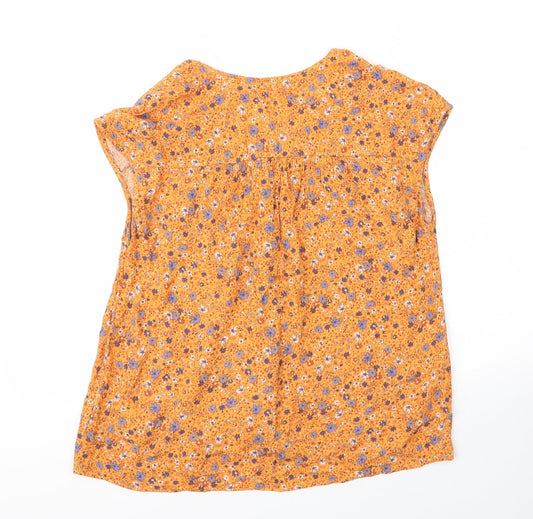 TU Womens Yellow Floral Viscose Basic Blouse Size 14 V-Neck