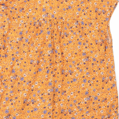 TU Womens Yellow Floral Viscose Basic Blouse Size 14 V-Neck