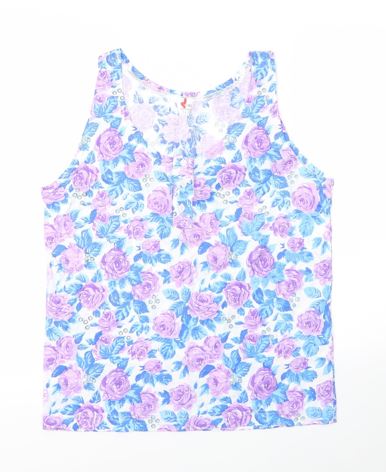 Memo Womens Purple Floral Cotton Basic Tank Size M Round Neck