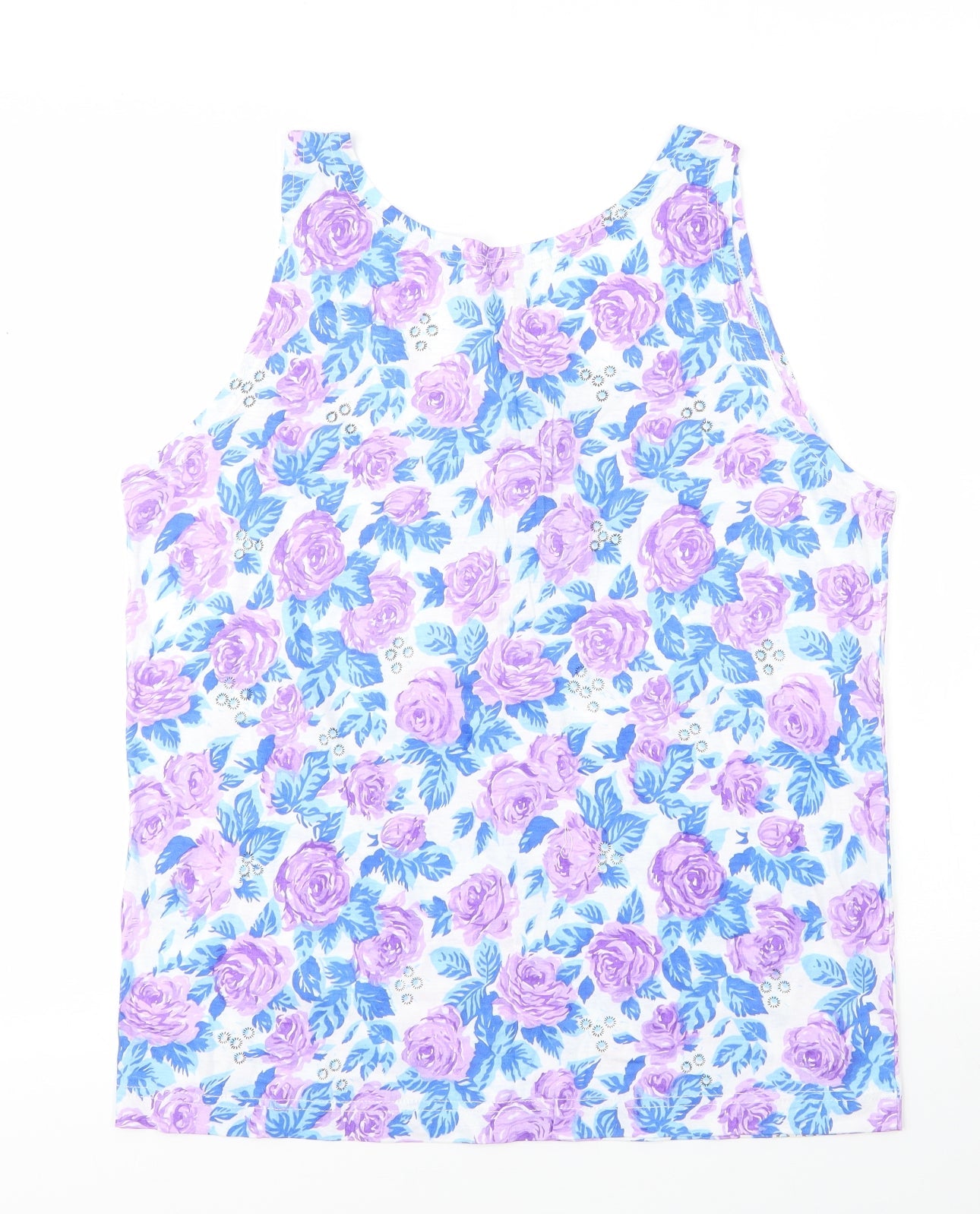 Memo Womens Purple Floral Cotton Basic Tank Size M Round Neck