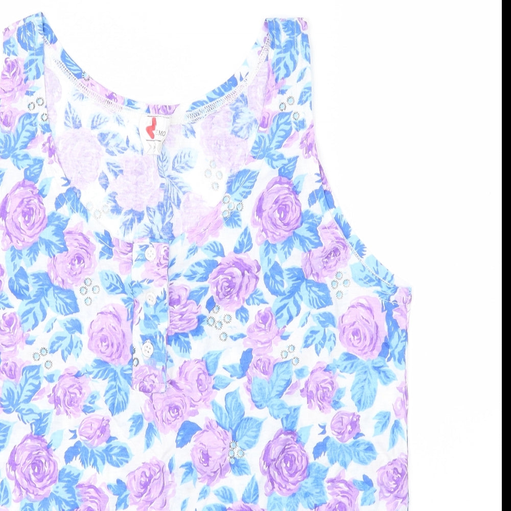 Memo Womens Purple Floral Cotton Basic Tank Size M Round Neck