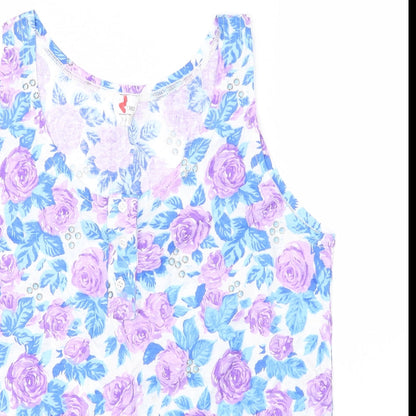 Memo Womens Purple Floral Cotton Basic Tank Size M Round Neck