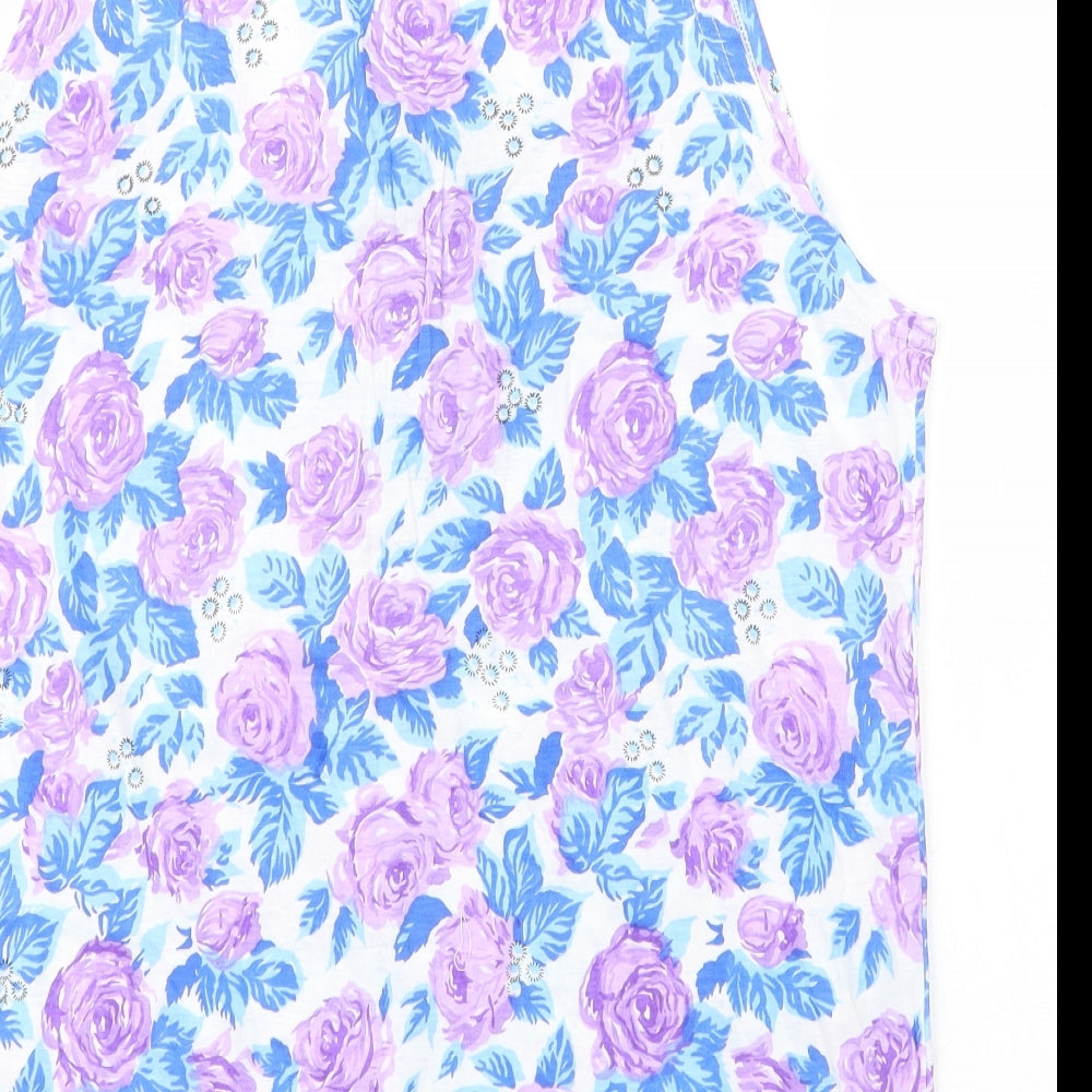 Memo Womens Purple Floral Cotton Basic Tank Size M Round Neck