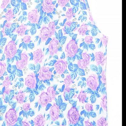 Memo Womens Purple Floral Cotton Basic Tank Size M Round Neck