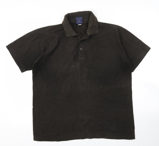 Uneek Mens Green  Cotton  Polo Size M Collared Button