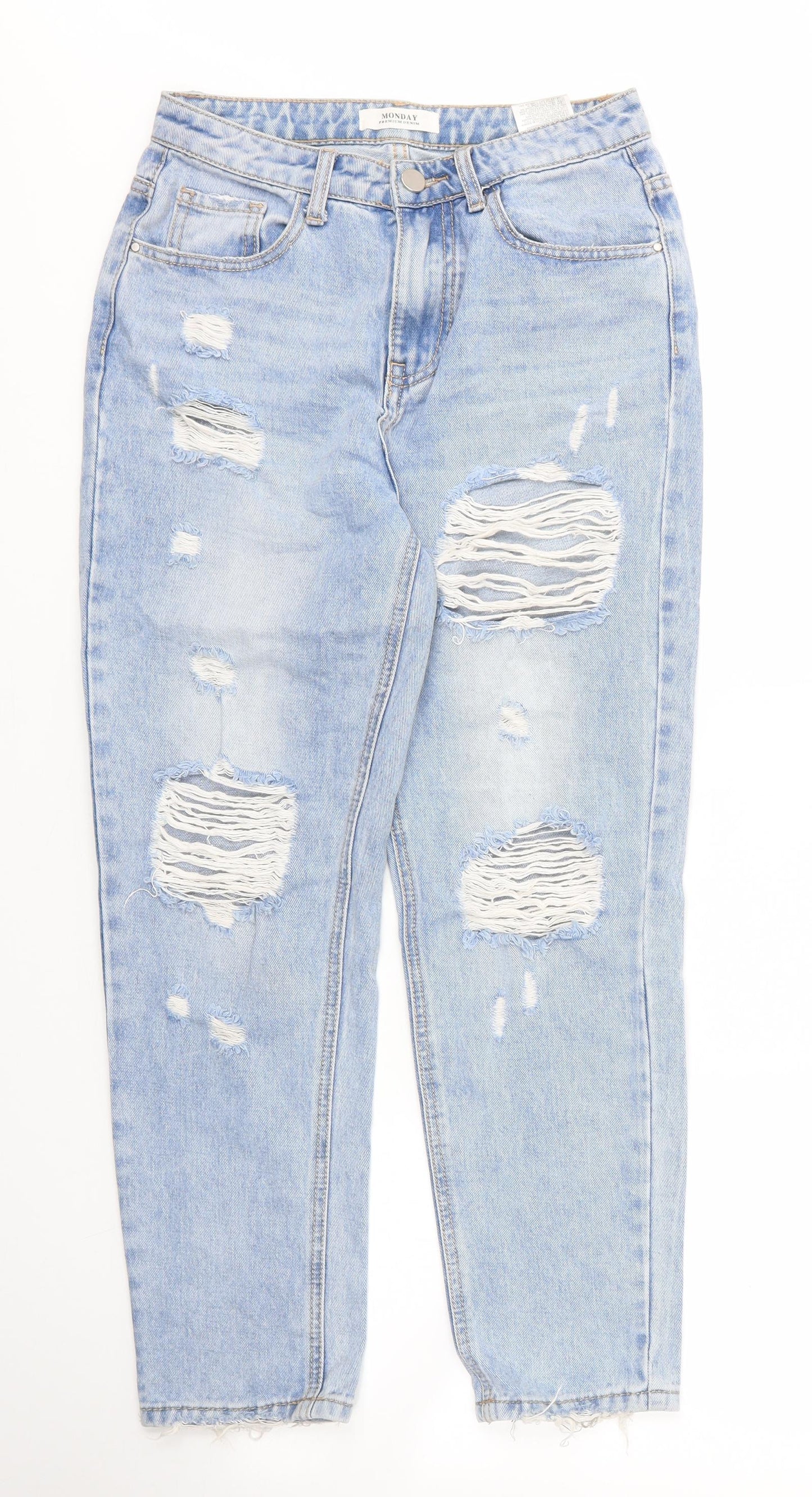 Womens UK Size S Monday Regular Fit Mom Blue Jeans