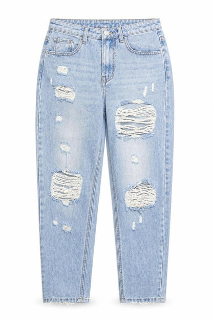 Front view of Monday women’s blue cotton mom jeans, size S, 24-inch leg regular zip