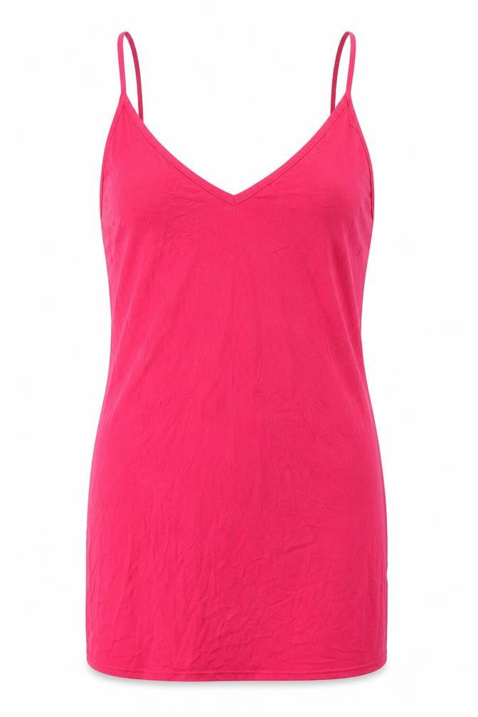Front view of PRETTYLITTLETHING women’s red viscose camisole blouse, size UK 10, v-neck