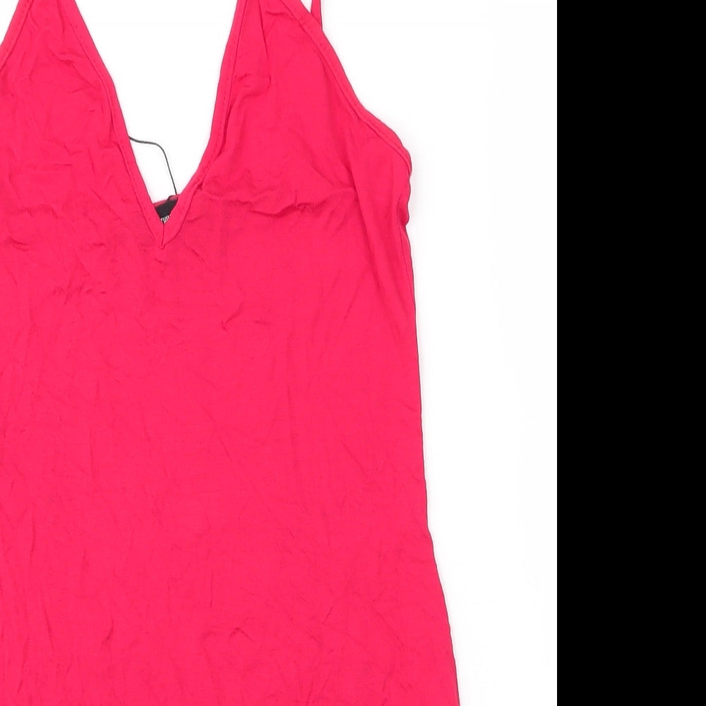 Womens UK Size 10 PRETTYLITTLETHING Red Camisole Blouse