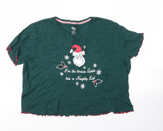 Primark Womens Green  Viscose Basic Blouse Size 18 Round Neck - Christmas