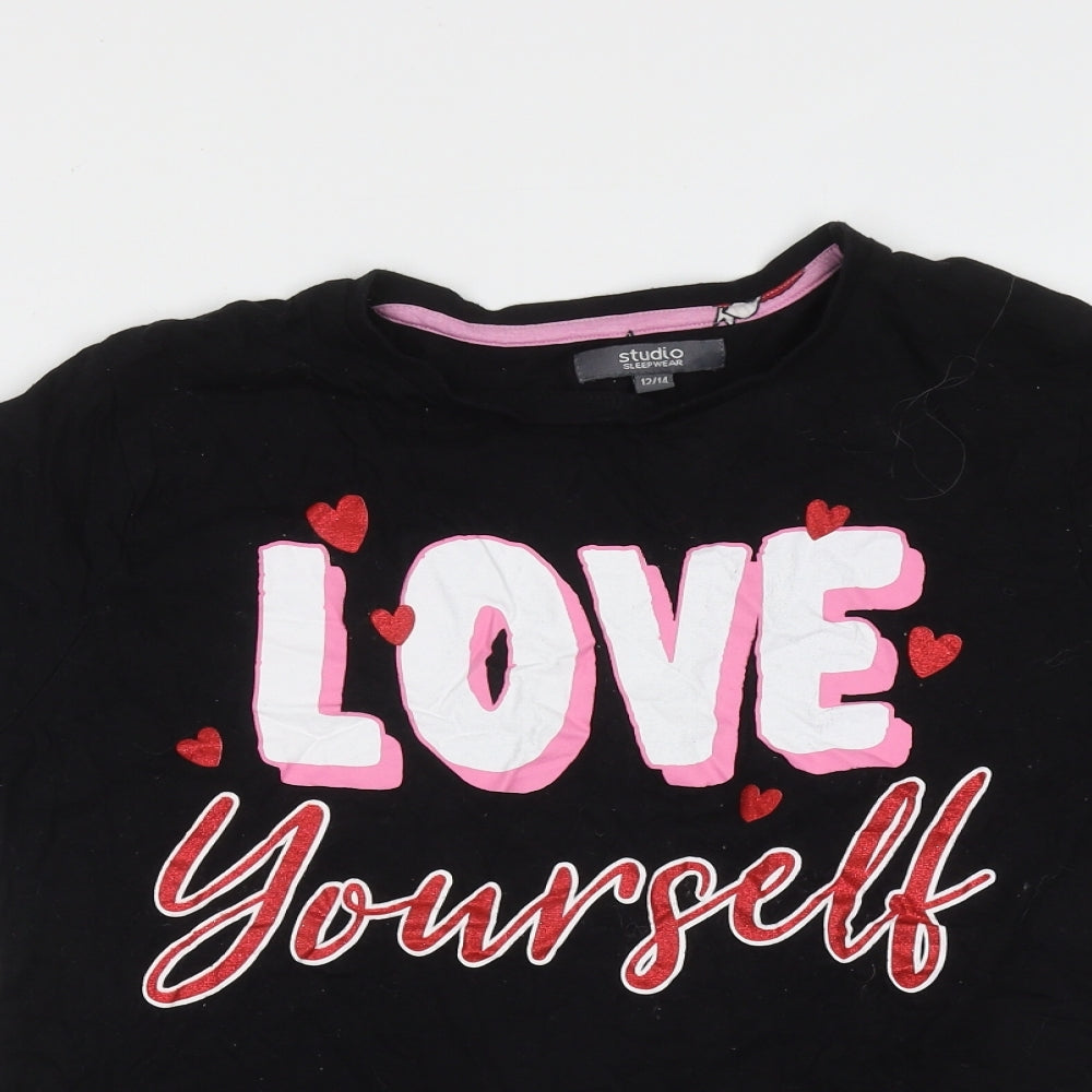 Studio Sleepwear Womens Black Solid Cotton Top Pyjama Top Size 12   - love yourself