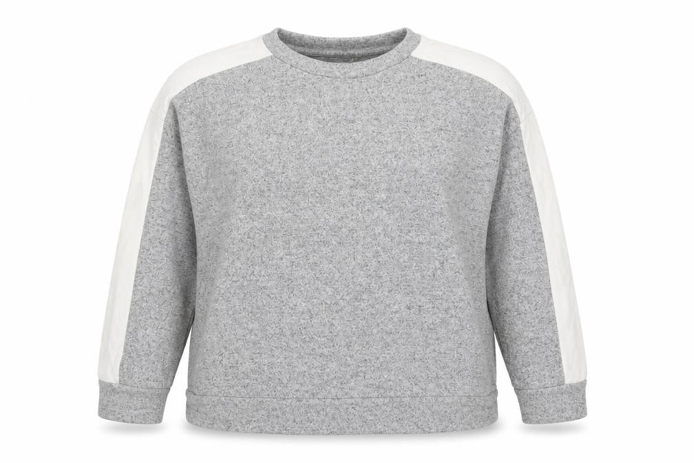 Front view of JEFF & CO women’s grey viscose pullover sweatshirt, size UK 10