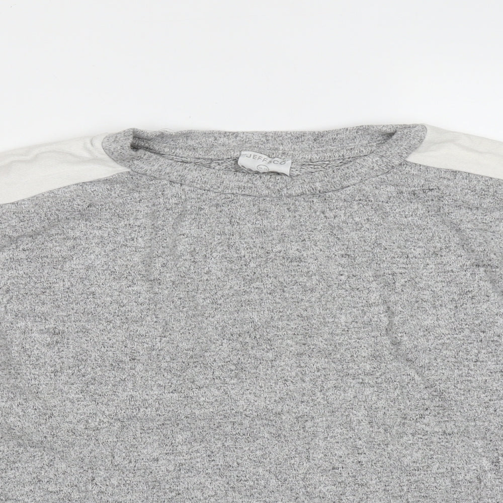 Close-up detail of JEFF & CO women’s grey viscose pullover sweatshirt, size UK 10