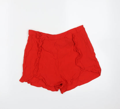 H&M Womens Red  Viscose Hot Pants Shorts Size 10  Regular