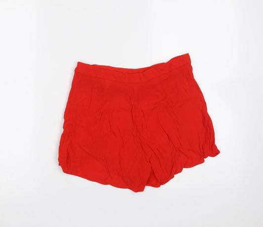 H&M Womens Red  Viscose Hot Pants Shorts Size 10  Regular