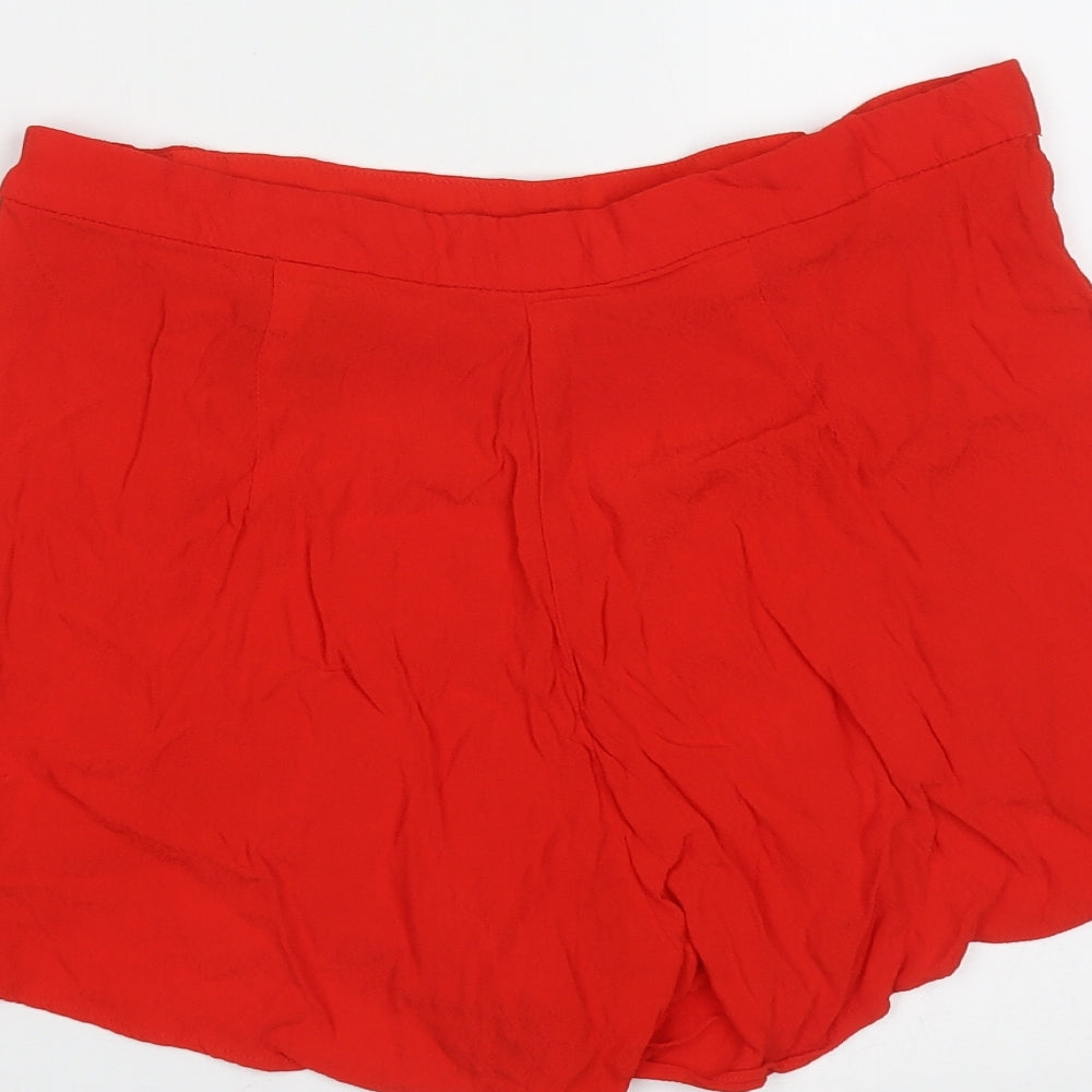 H&M Womens Red  Viscose Hot Pants Shorts Size 10  Regular