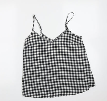 Primark Womens Black Check Polyester Camisole Blouse Size 6 V-Neck