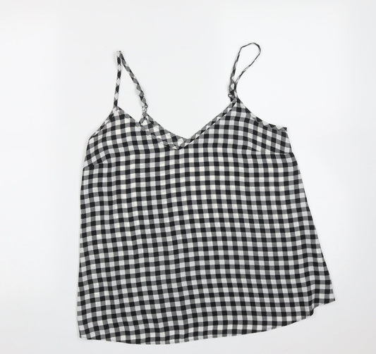 Primark Womens Black Check Polyester Camisole Blouse Size 6 V-Neck