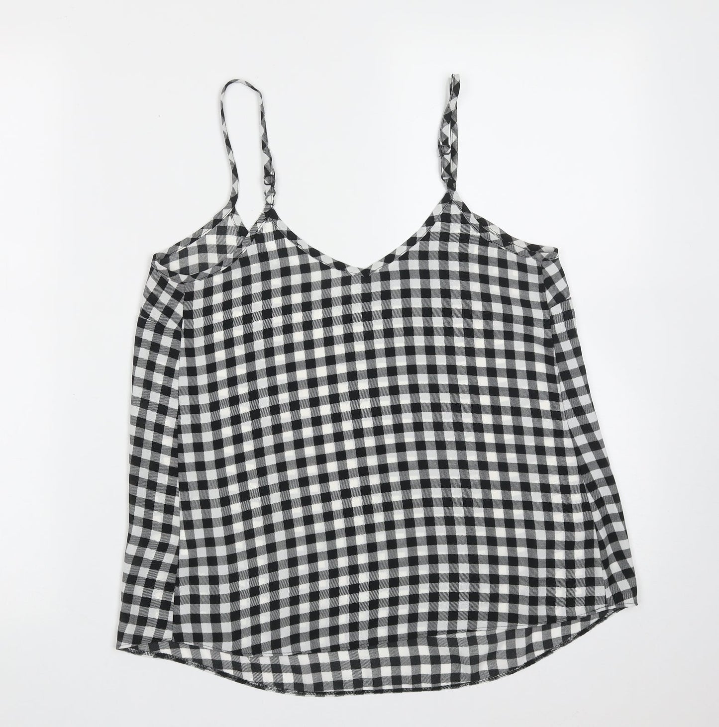 Primark Womens Black Check Polyester Camisole Blouse Size 6 V-Neck