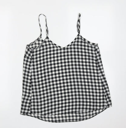 Primark Womens Black Check Polyester Camisole Blouse Size 6 V-Neck